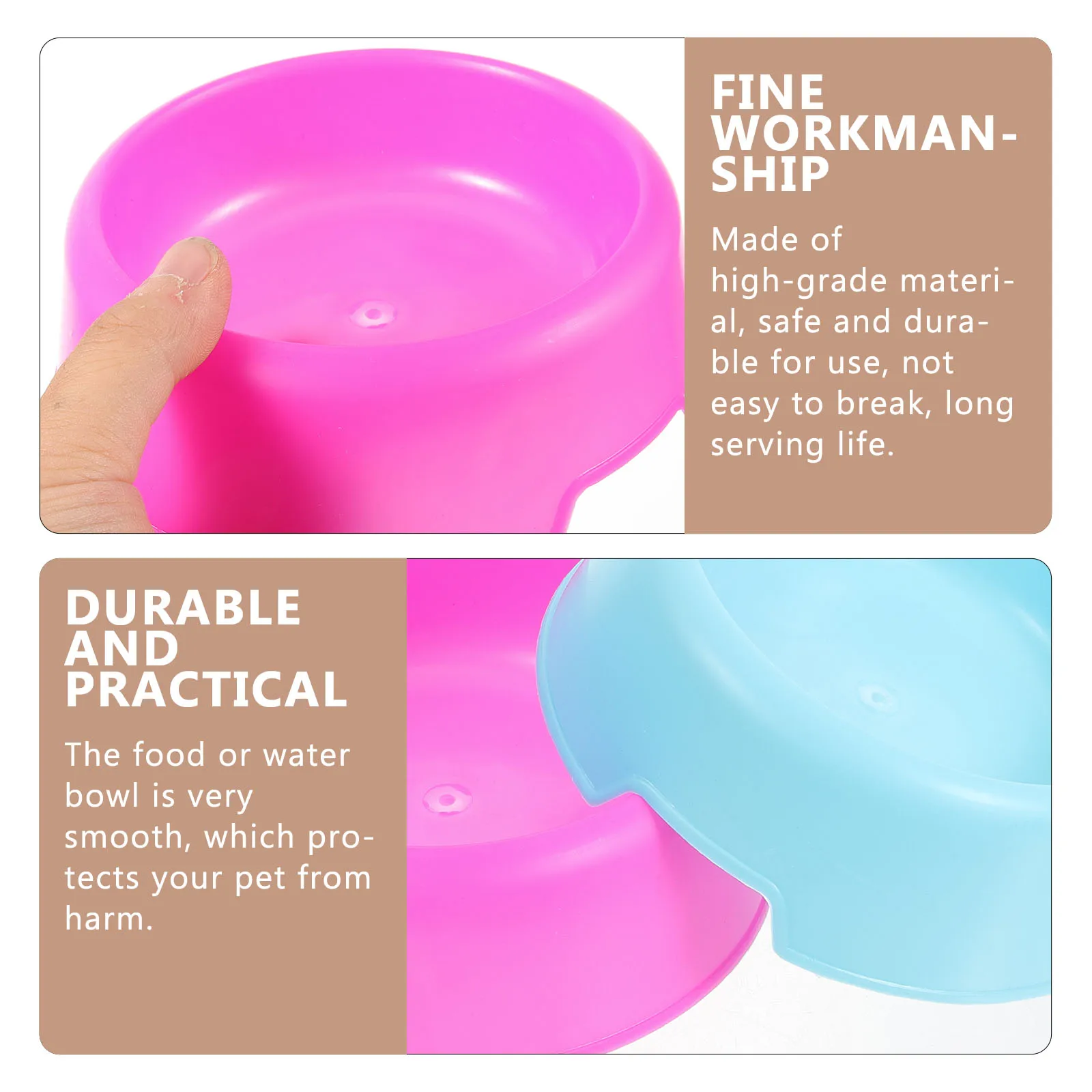 

2 Pcs Plastic Pet Bowls Colorful Round Dog Cat Food Containers Sturdy Large Capacity Hygienic Smooth for Puppy