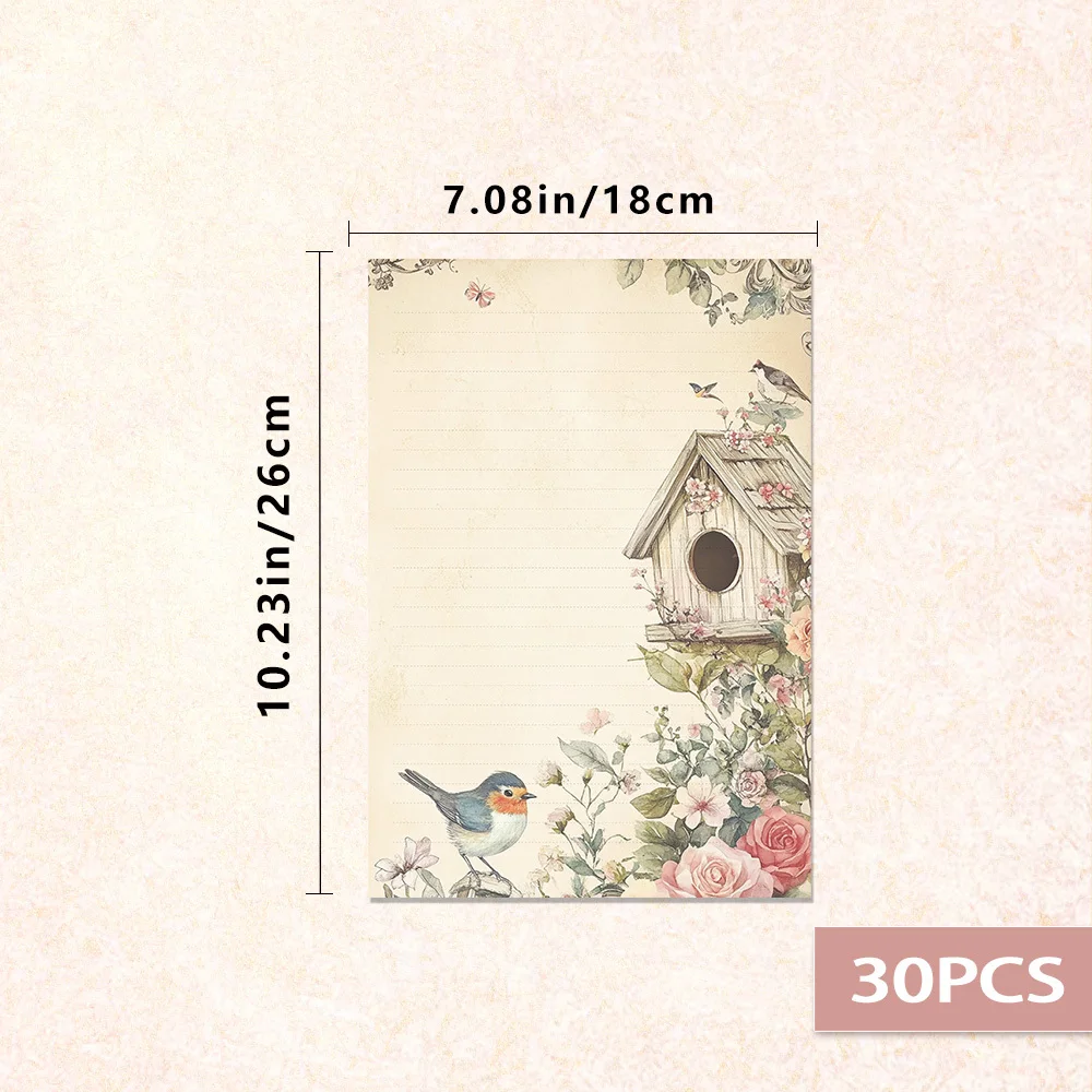 30 Sheets Of B5 Vintage Floral House Writing Paper, Lined, No Glue, Perfect For Notebooks, Memos, And Stickers