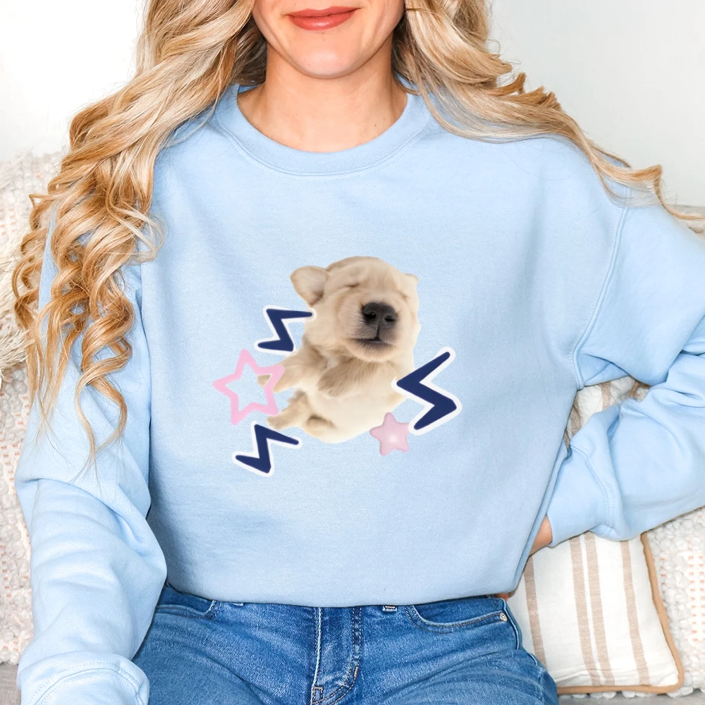 Puppy Fast Sleep Lässiges Sweatshirt mit Rundhalsausschnitt Y2K Damenbekleidung aus gebürstetem Fleece, kurzer Pullover, passendes Minirock-Set