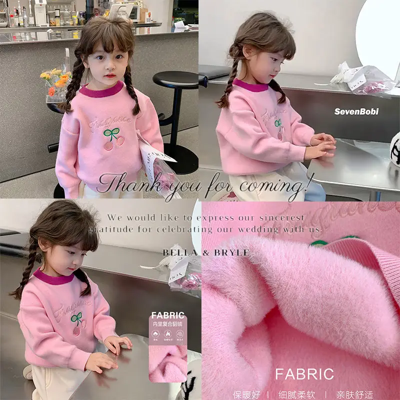 

Girls' Korean-Style Embroidered Sweater Baby Winter Clothes New Pullover Keep Warm Children's Cartoon Sweater Top