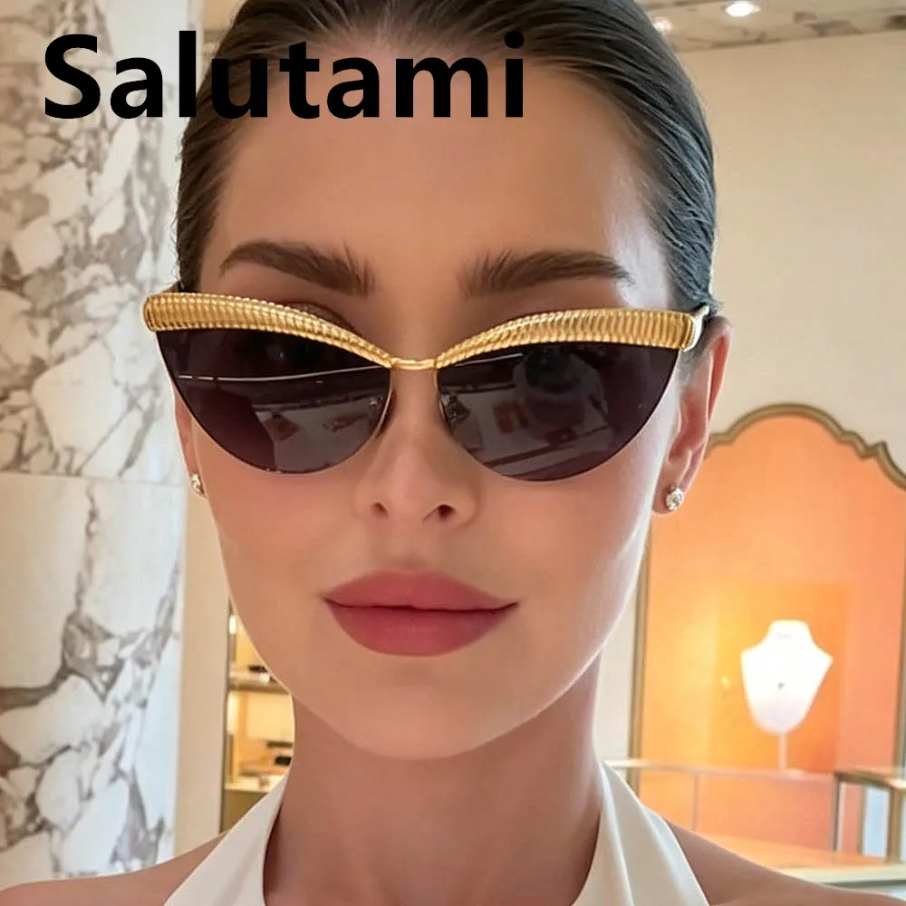 Vintage Halbrahmen Metall Cat-Eye Sonnenbrille für Damen Neue Mode Muster-Rahmen Sonnenbrillen Damen Outdoor UV400 Schutz