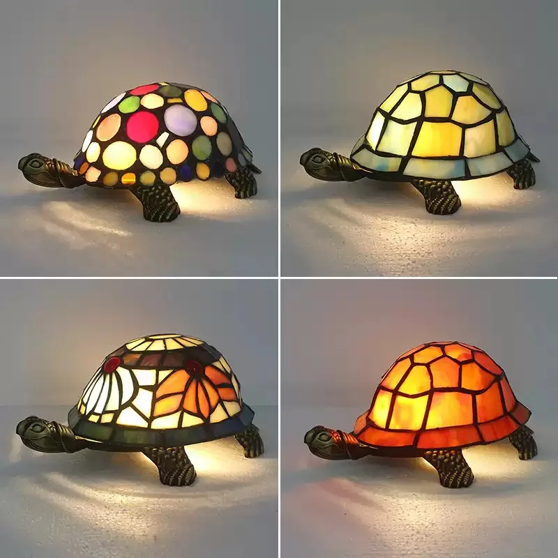 Everbright Store Tiffany Turtle Desk Lamp Children Room Bar Glass Small Desk Lamp Gift European Retro Creative Animal Warm Lamp