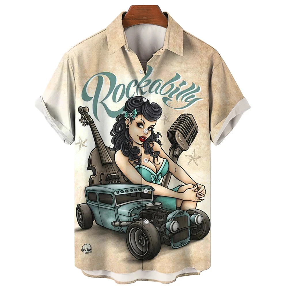 3d Vintage Hawaiian Shirts For Men Hip Hop Rocker Printed Rockabilly Fashion Shirt Short Sleeve Top Summer Oversized Male Blouse