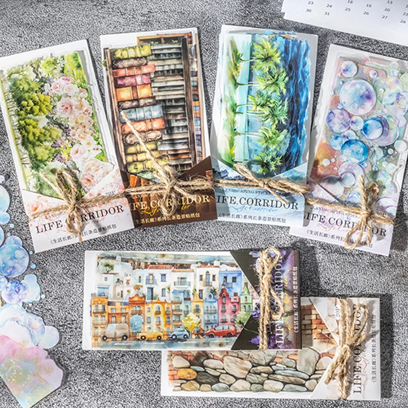 20 Sheets/Bag Cozy Daily Life Scenery PET Stickers Pack Scrapbook Journal DIY Planner Phone Case Notebook Decoration Craft Gift