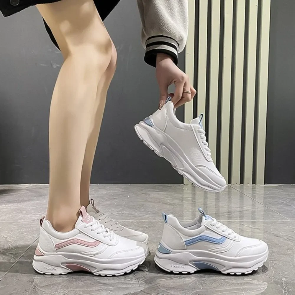 Casual Women Thick-soled Sneakers Fashion Spring Autumn Summer spring autumn  lace-up  Vulcanized Shoes Mesh Rubber Non-slip New