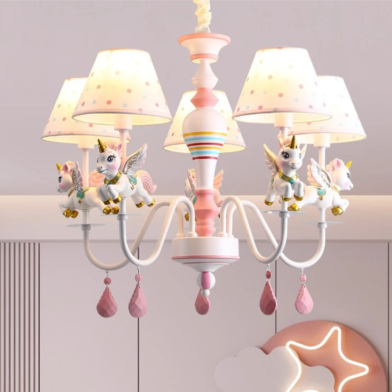 

Children's Room Chandeliers LED Princess Room Girl Bedroom Lights Nordic Romantic Warm Nursery Baby Room Unicorn Hanging Lamps