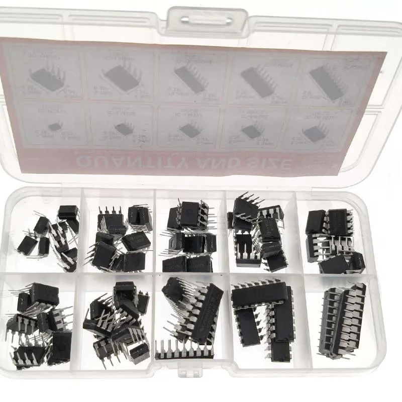 85 قطعة NE555 LM324 LM393 UA741 ULN2803 LM358 LM386 NE5532 ULN2003 PC817 10 أنواع الدوائر المتكاملة DIP IC مجموعة رقاقات