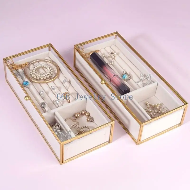 F2TD Glass Jewelry Case with Soft Interior Glass Jewelry Holder Glass Display Case Suitable for Storing Various Jewelry