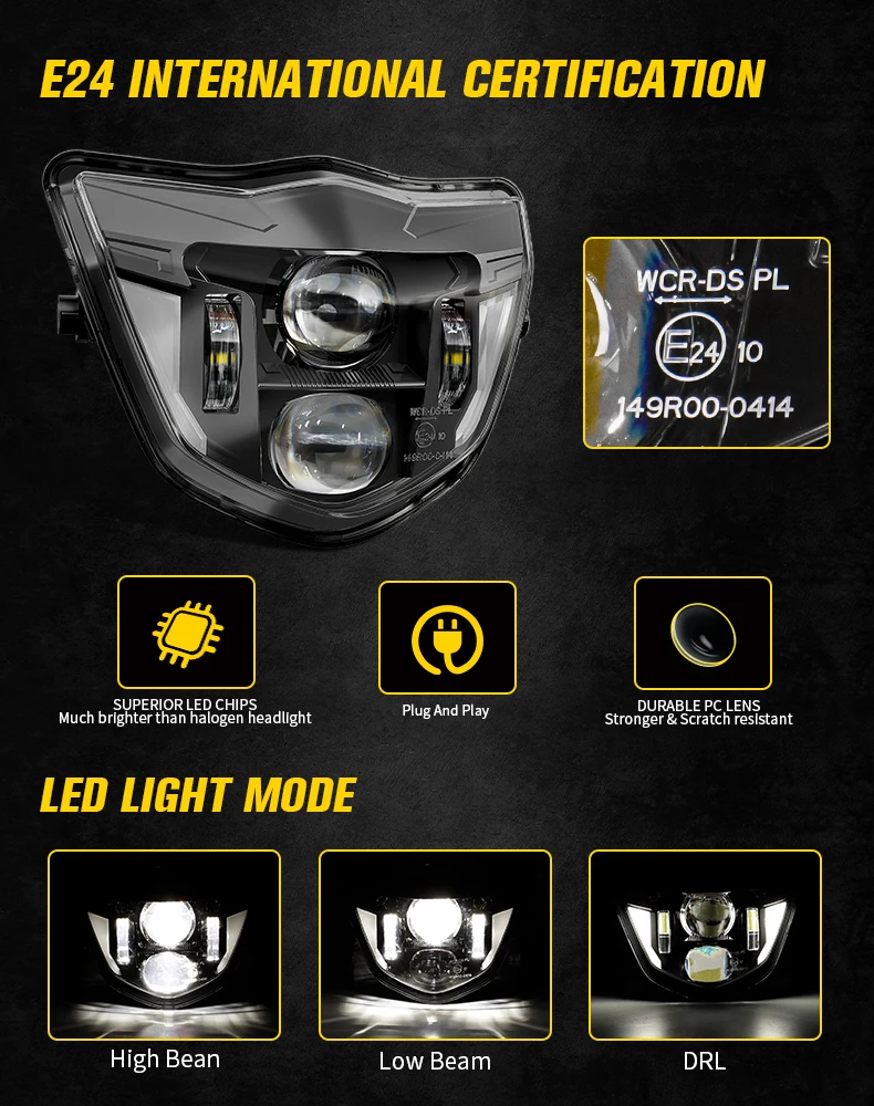 Motocross E24 EMark LED Headlight Headlamp Assembly For YAMAHA WR450F WR250F WR 250F 450F WR250 WR450 HI/LO DRL Light Fairing - Image 3
