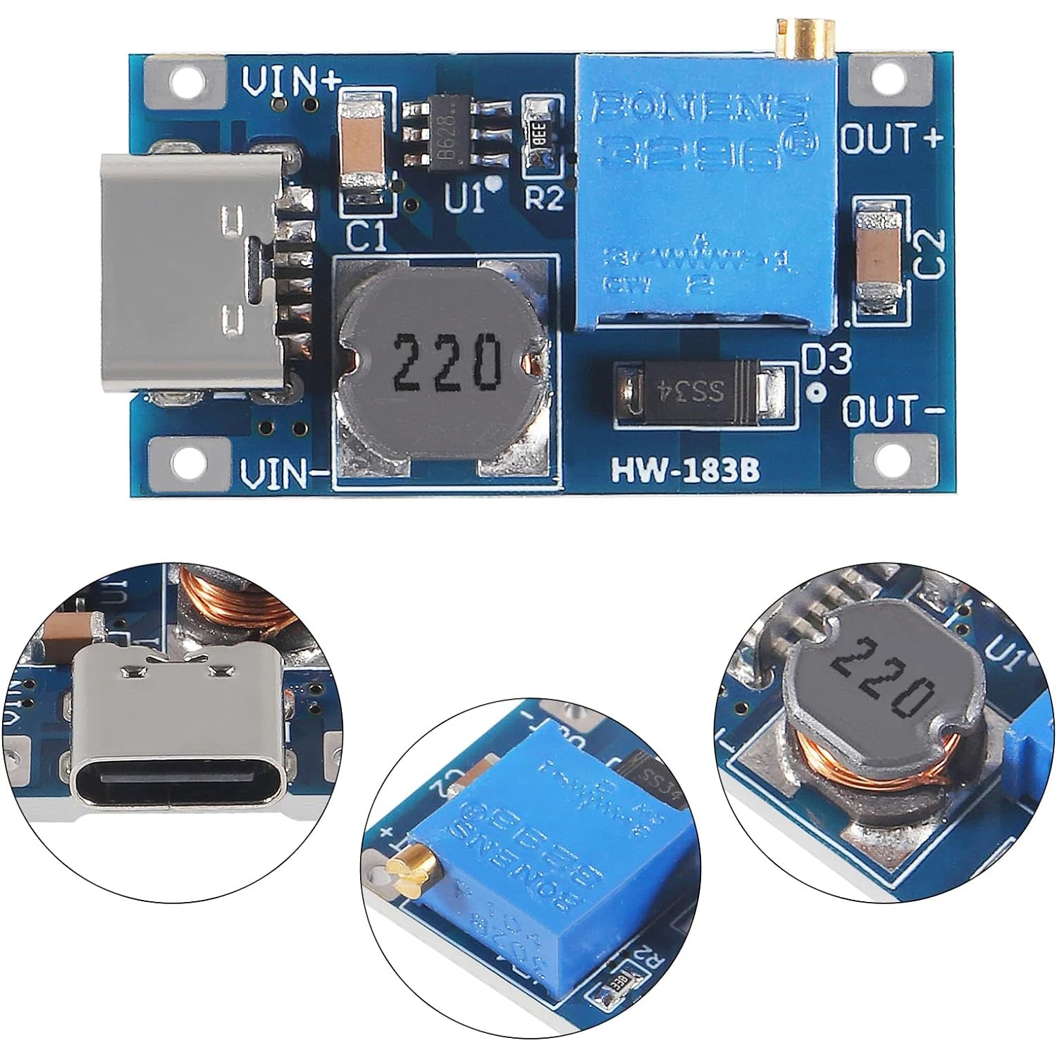 5/10/15pcs Type-C MT3608 DC-DC Boost Converter 2A Adjustable Module Voltage Regulator Board Input Voltage 2 Volt-24 Volt to 5 V