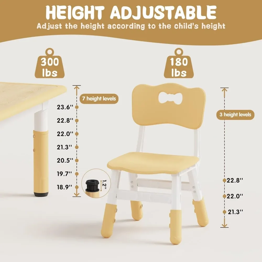 Ensemble table et chaise réglables pour enfants, recommandé pour les tout-petits, capacité de charge maximale de 300 lb, 2 à 8 ans