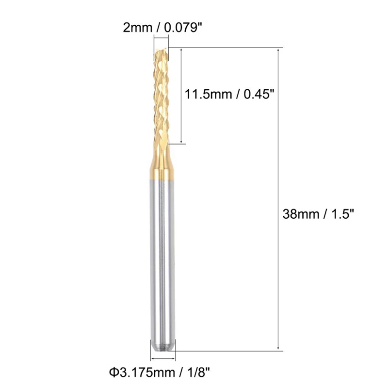 10PCS Titanium Coat Carbide End Mill Engraving Milling Cutter CNC Router Bits for PCB Machine, 1/8 Inch Shank 2Mm-A62I view 3