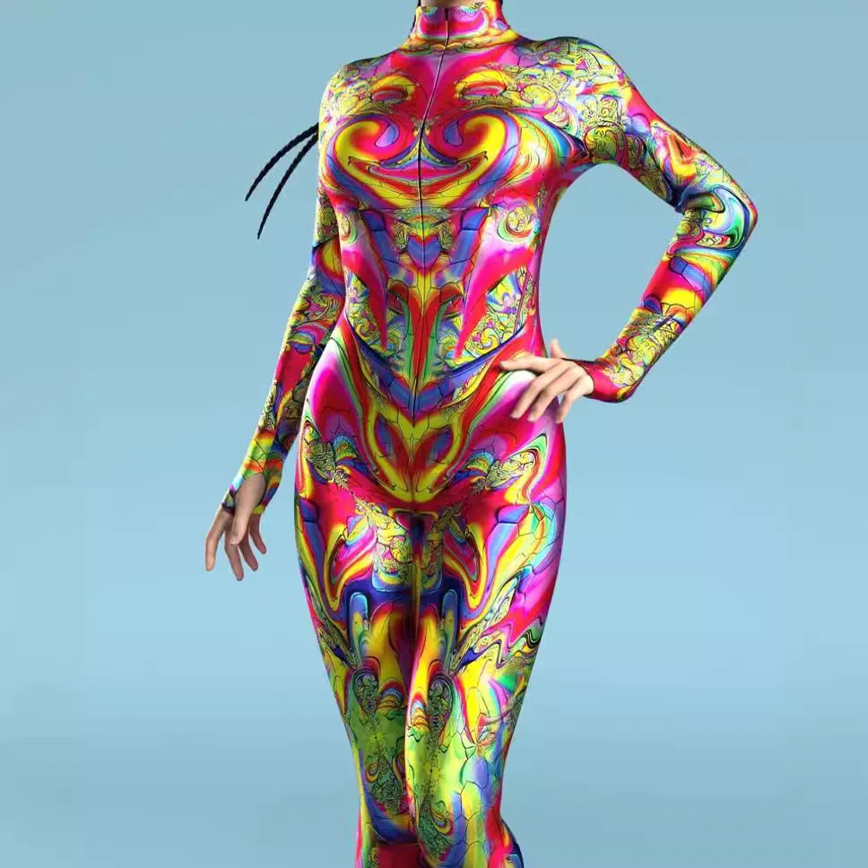 

Punk Style Pattern Zentai Sexy Women Cosplay Jumpsuit Costume Holiday Party Fancy Performance Bodysuit Romper