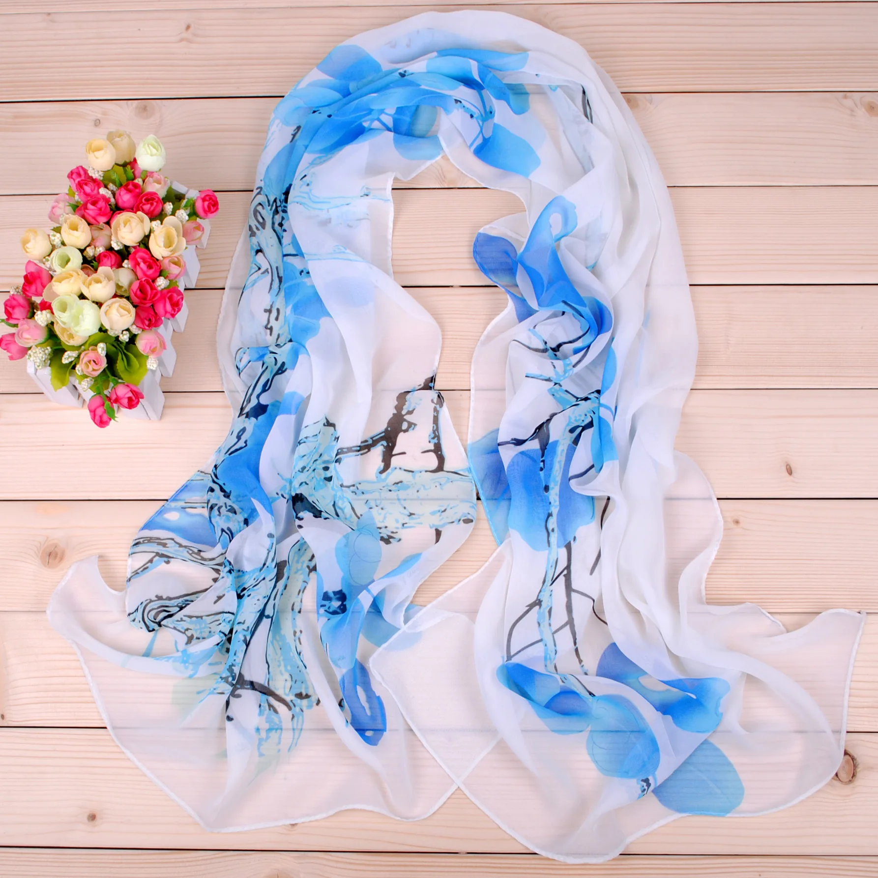 New Fashion Ink Painting Women\'s Chiffon Printing Long Scarves Wholesale Spring and Summer Yiwu Manufacturer\'s Small Scarves