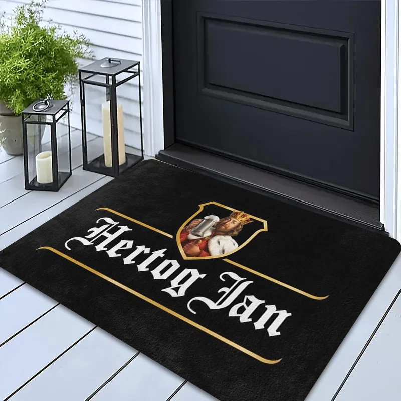 Royal Beer Theme Rectangular Area Rug, Vintage Crown Character Floor Mat, Non-Slip Washable Carpet for Bar & Man Cave Decor