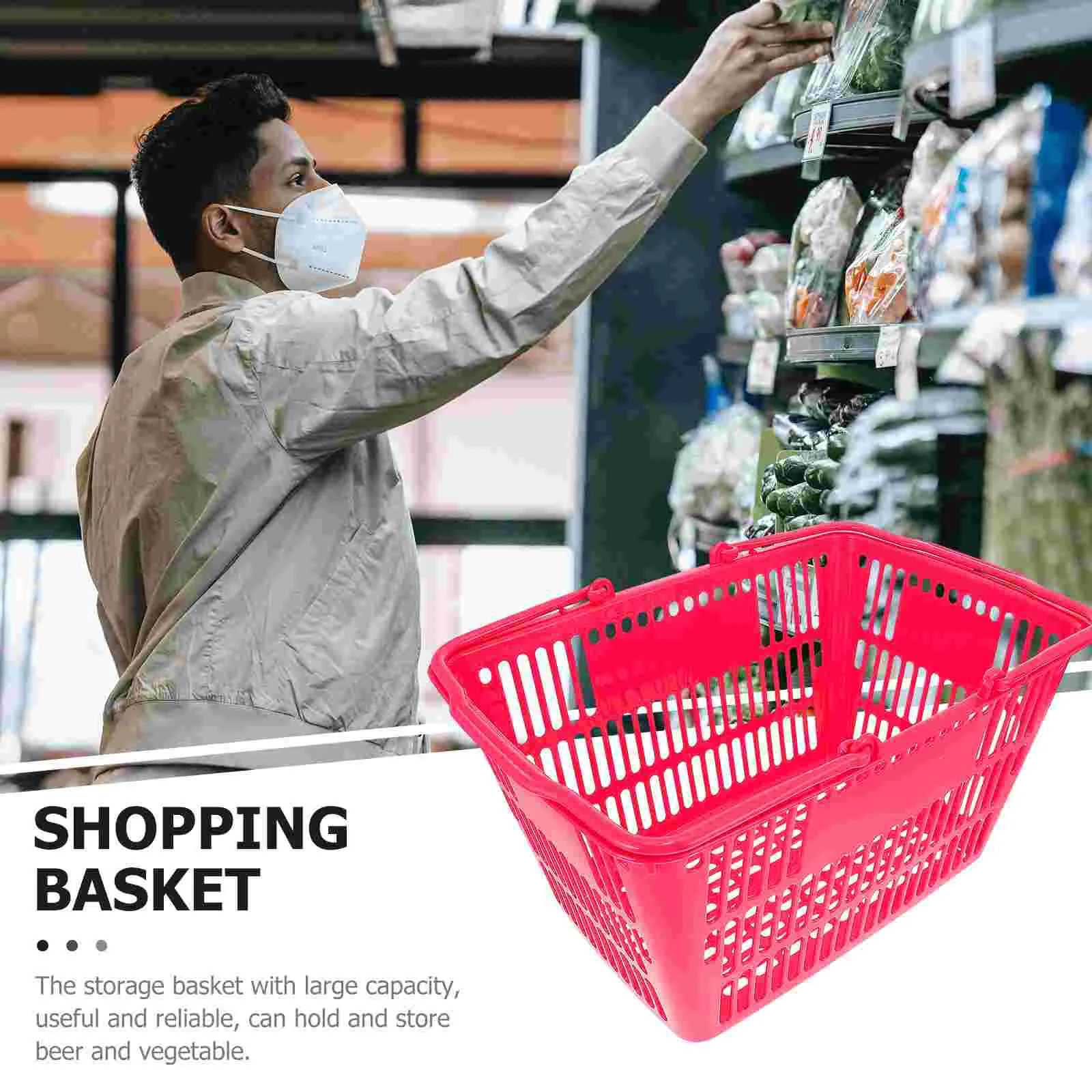 

Supermarket Shopping Basket Plastic Storage Baskets Mall Organizing Household Portable with Handles