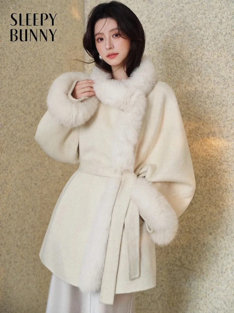 Women Double Sided Wool Coat Elegant Spring Outerwear Casual Loose Fit Lapel Overcoat Lady Windproof Warm Mid Length Daily Wear