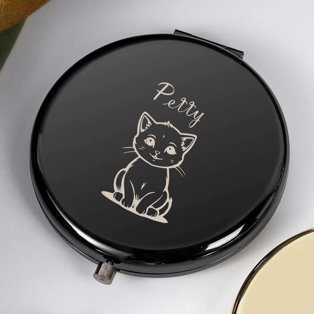 1pc Cartoon A lethargic cat Custom Name Makeup Mirror Fold Mirror Pocket Mirror Round Circle Mirror Birthday Gift