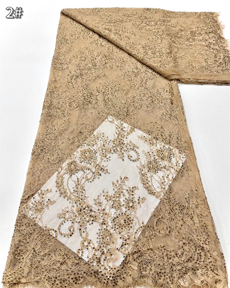 3미터 고품질 아프리카 수제 비즈 장식 레이스 원단 나이지리아 웨딩 프렌치 아이래쉬 자수 정교한 100% C