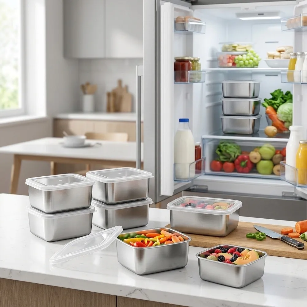 Stainless Steel Storage Containers 12 Pack with Tight Seal Lids for Meal Prep Freezing and Travel Friendly Use