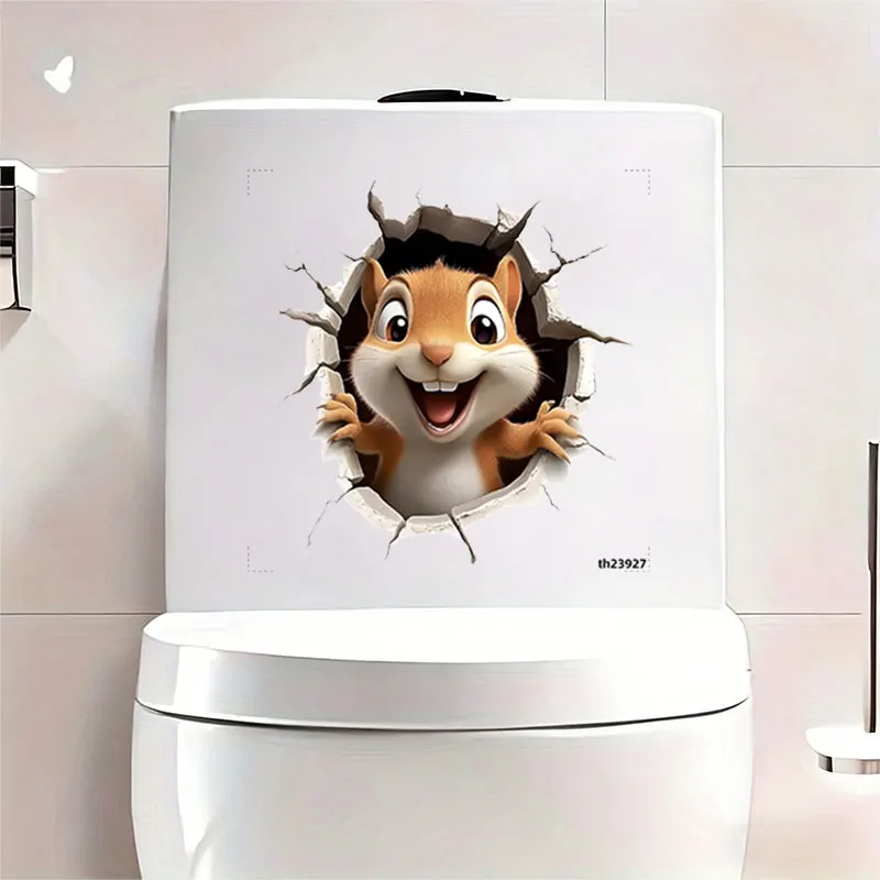 1Pc Fun Wall Sticker with Animal Theme, Featuring a Smiling Squirrel Design with a Hole, 2D Flat Printed Self-Adhesive Pvc Decorative Sticker, Suitable for Toilet Seats, Bathroom Glass, Bedrooms, Refrigerators, Washbasins, Cabinets, Doors and Windows, and Wall Decals. Fun and Attractive Stickers That Are Practical and Easy to Use, Creating a Warm and Fun Space. a Creative and Thoughtful Gift for Family, Friends, and Loved Ones