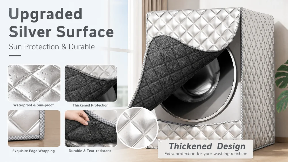 4 Size Washer-Dryer Cover Washing Machine Cover Polyester Waterproof Front Load Sunblock Laundry Silver Coated Dust Cover