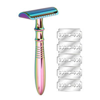 Safety Razor Butterfly Open Double Edge Elegant Rainbow Color Metal Shaver