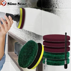 4 Inch Drill Power Brush Tile Scrubber Scouring Pads Cleaning Kit Household Cleaning Tool for Bathroom Floor Tub Polishing Pad