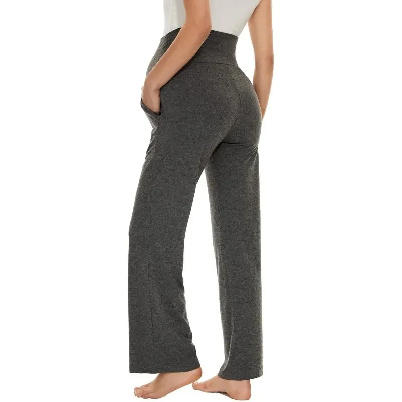 سراويل بالازو للأمهات مع جيوب - سراويل زبدانية ناعمة واسعة الساق للحمل، ملابس يومية، الثلج، الحمل، الحمل