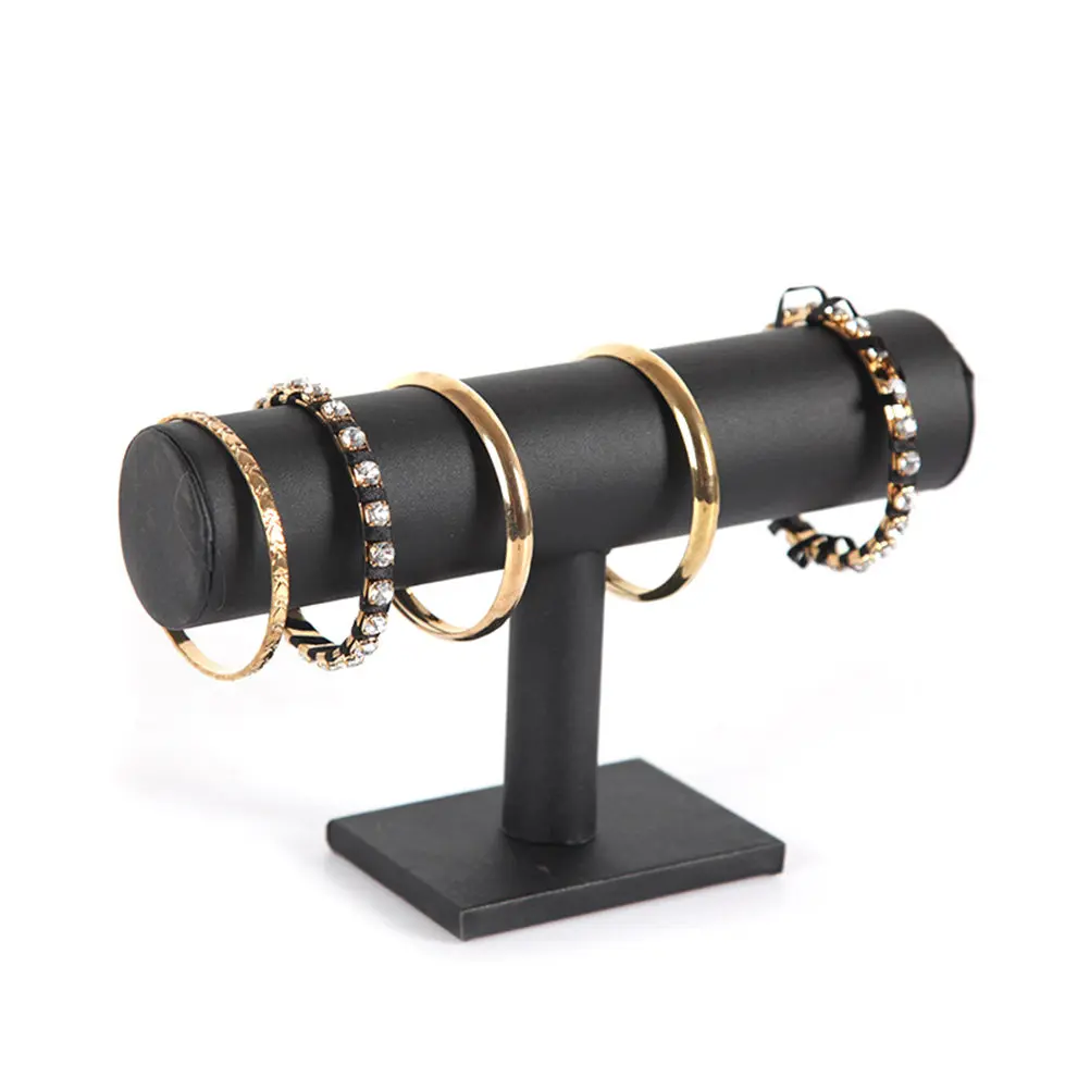 Bracelet Display Stand Black PU Surface T-Shaped Jewelry Storage Rack Holder Watch Organizer Bracelet Tube Holder