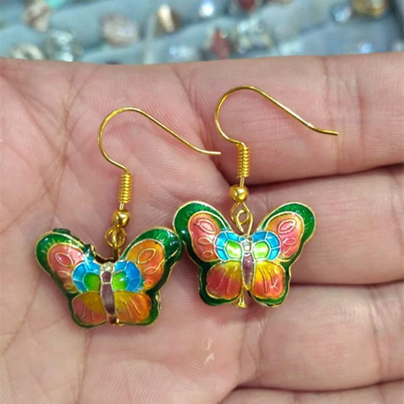 Cute Multicolor Cloisonne Butterfly Dangle Earrings Enamel  Jewellery Women Accessories China Intangible Cultural Heritage