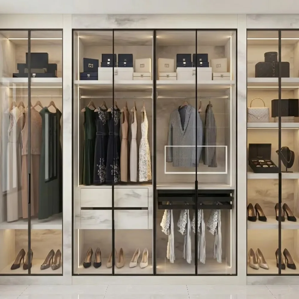 Custom Modern Minimalist Custom Wood Wardrobe for Bedroom Villa or Walk-In Closet Bedroom Furniture