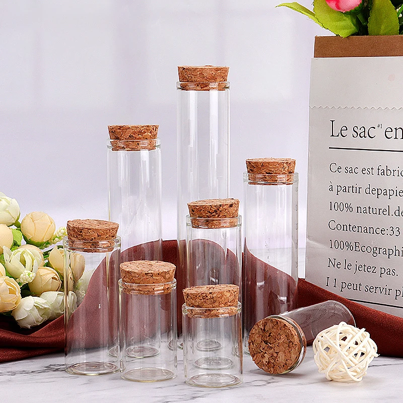 1Pc Glass Jar With Cork Tea Capsule Bottle Capsule Bottle Permeable Glass Bottle Straight-mouth Bottle