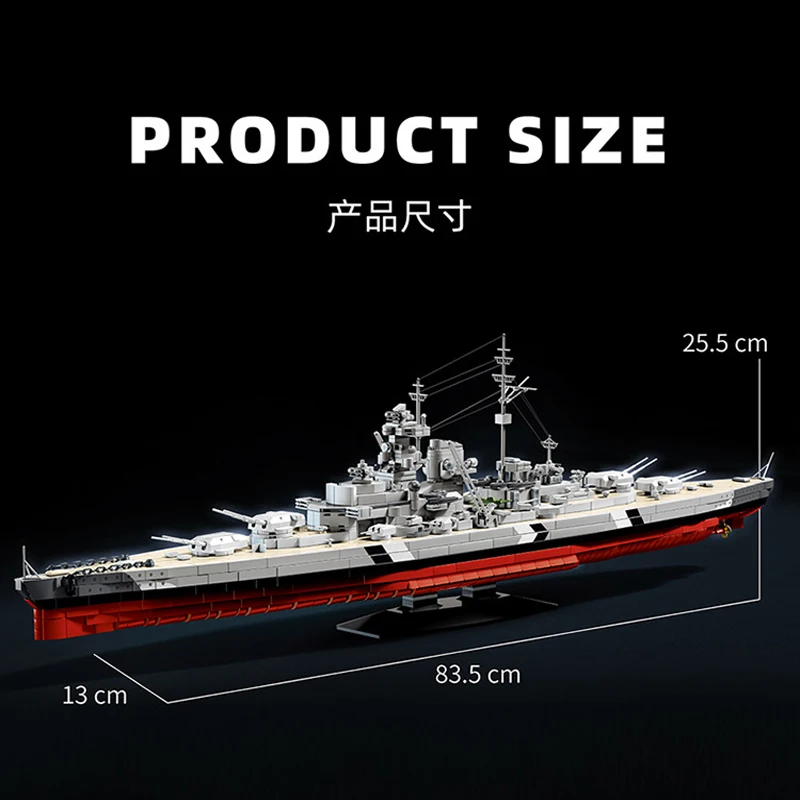 IN MAGAZZINO MOC 1:300 Militare WW2 Corazzata tedesca Bismarck Building Blocks Mattoni Modello Giocattoli FAI DA TE per I Ragazzi Regalo Di Natale Set