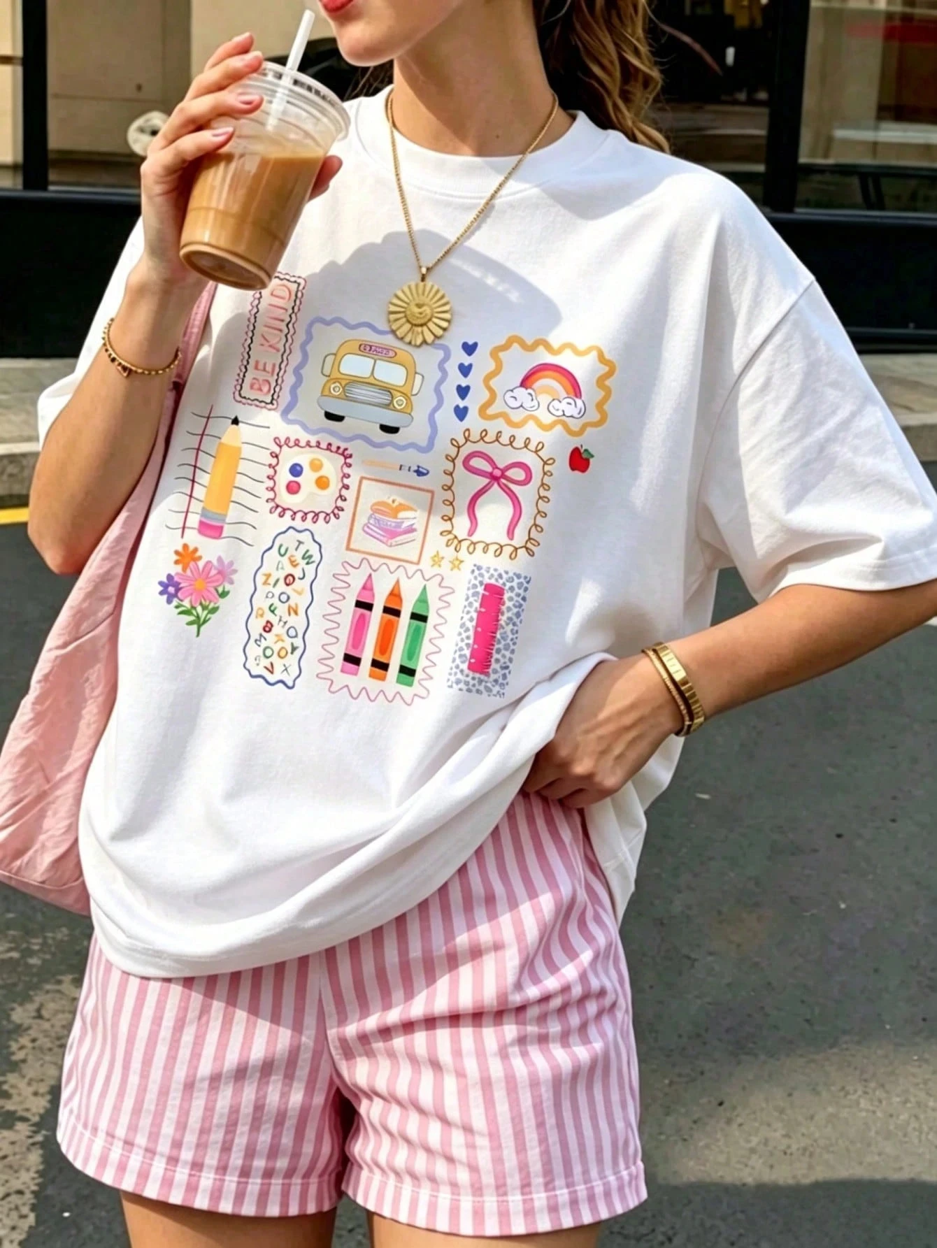 Summer Y2K Men's and Women's Pattern T-shirt Independent Color Crayon Rainbow Print T-shirt Fashion Casual Short Sleeve