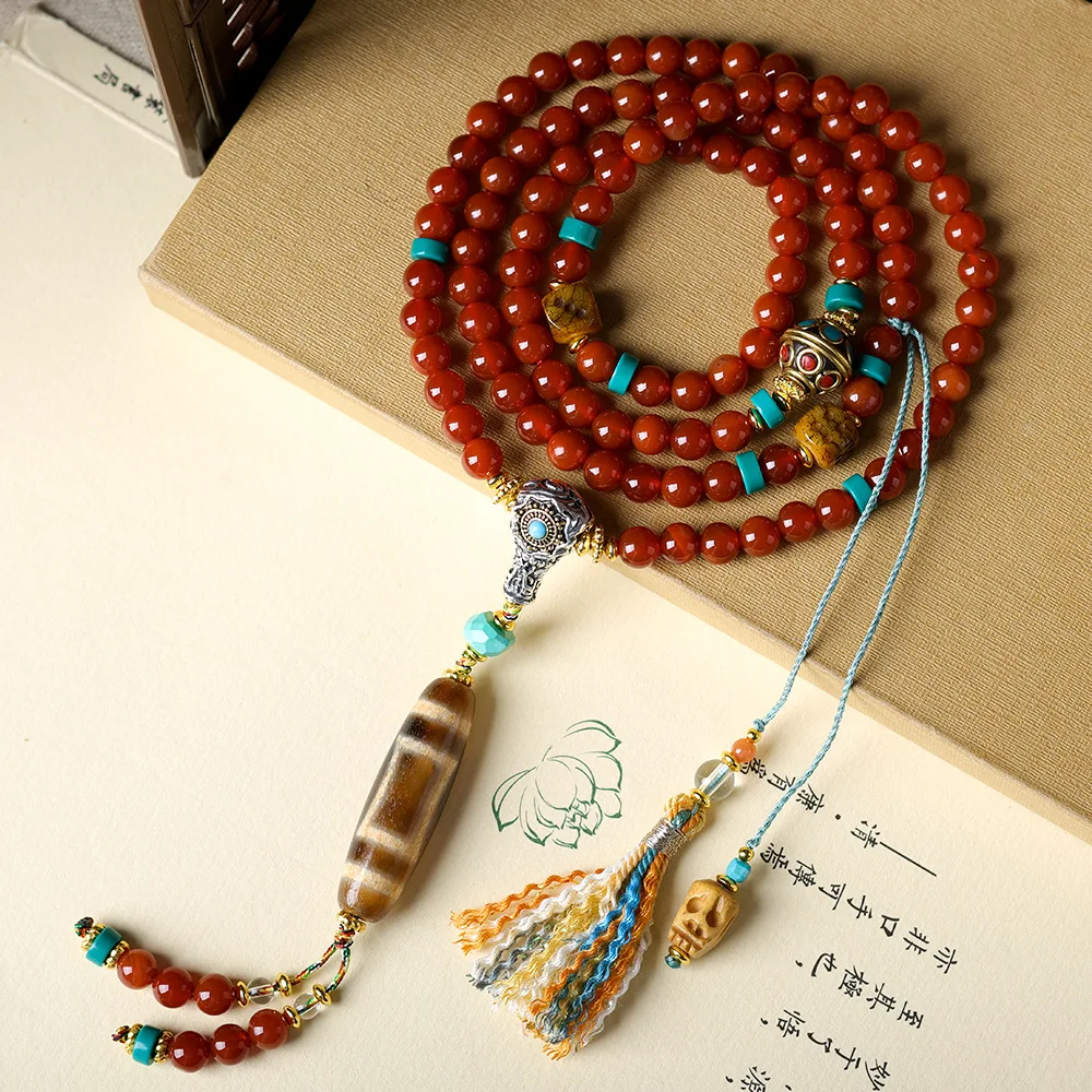 Original Design Red Agate Multi Wrap Bracelet with Yellow Two Eye Dzi Bead and Nepalese Accessories for Women Gifts