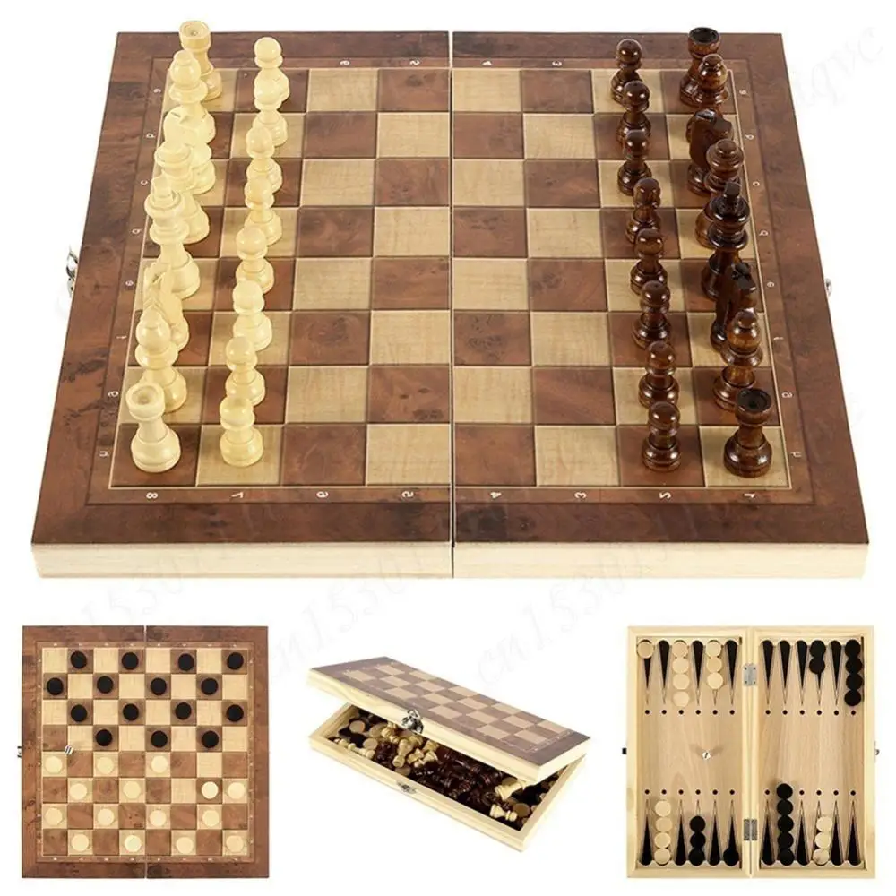 3 in 1 Chess Board Folding Wooden Portable Chess Game Board Wooden Chess Board Exquisite Chess Set for Adults Travel Chess