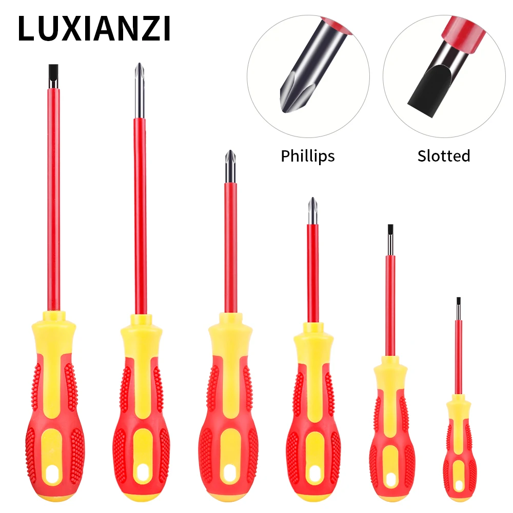 LUXIANZI 1pc Precision Screw Driver 1000V VDE Insulated Household Repair Hand Tool Magnetic Slotted Phillips Bit Screwdriver