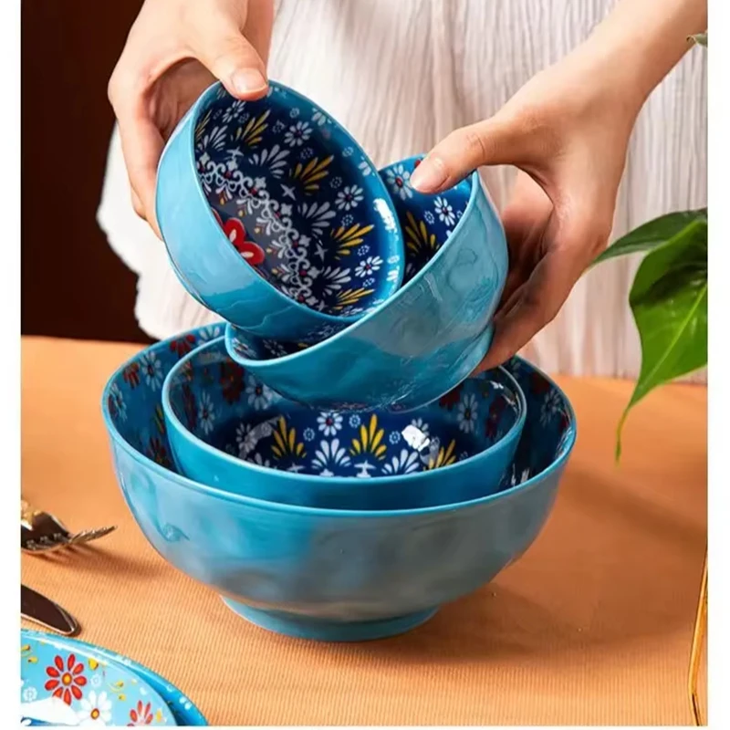 Bohemian Rice Bowl Home Creative Personality Ceramic Bowl High Appearance Level Retro Noodle Bowl Eating Rice Small Bowl