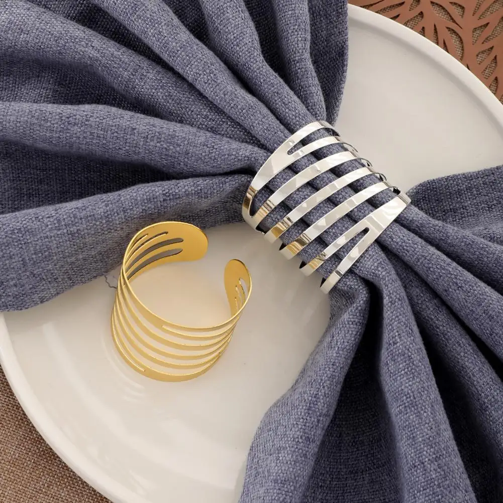 Classic Napkin Holders Alloy Napkin Ring Set Electroplated Classic Smooth Metal Rings Slanted Strip Wave Napkin Clasps Hollow