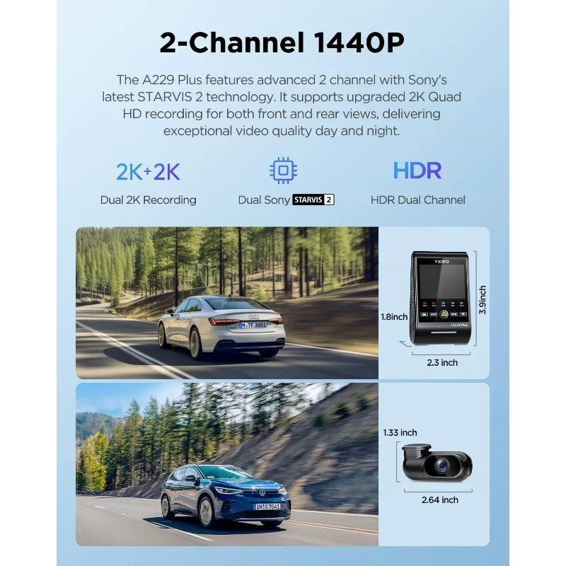 

Dash Cam Front and Rear, Dual STARVIS 2 Sensors, 2 Channel HDR, 1440P+1440P Voice Control Car Dash Camera