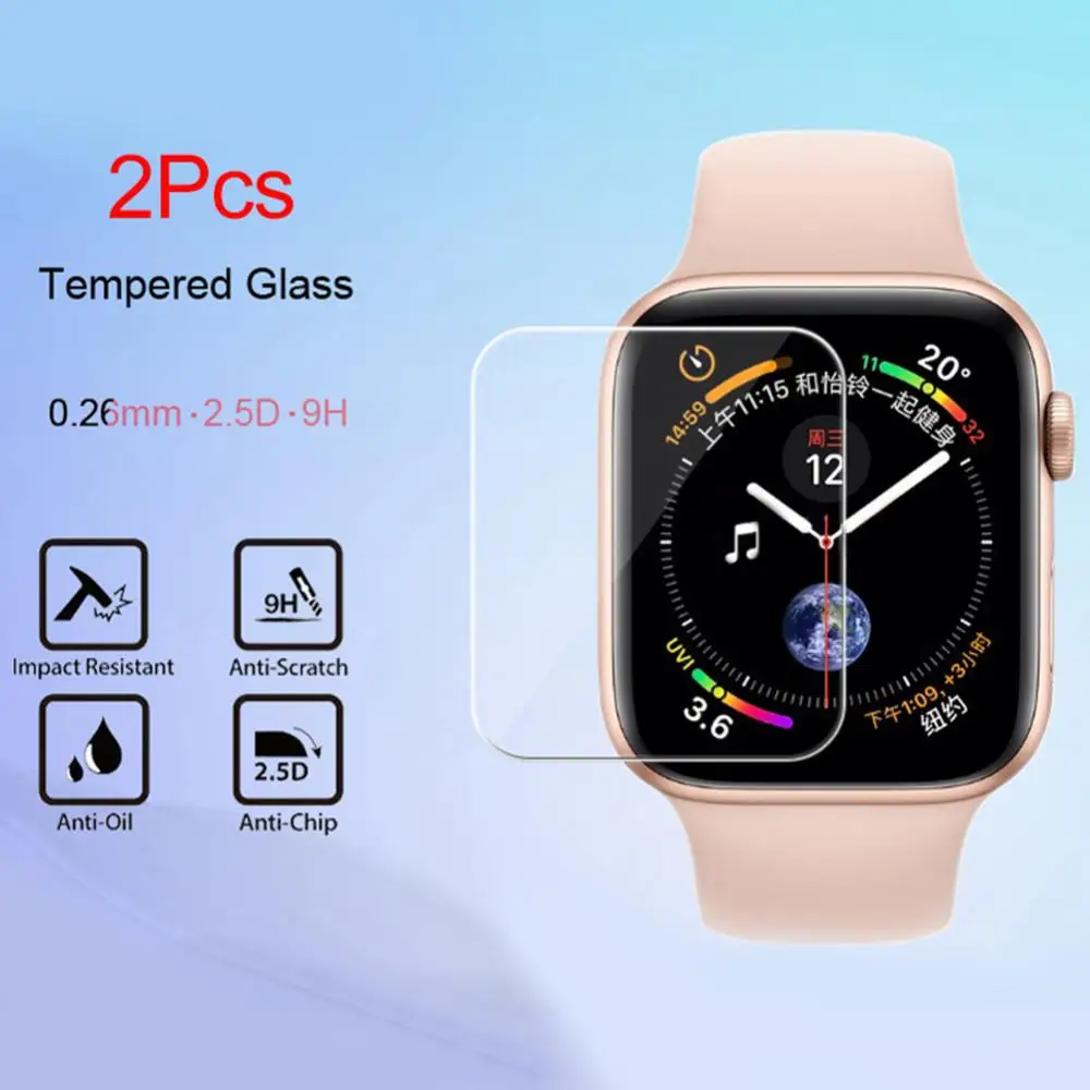 กระจกนิรภัยสำหรับ Apple ป้องกันฟิล์ม2Pcs Anti-Scratch Watch 38/40/42/44มม.