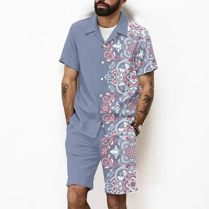 

Мужской комплект пляжной одежды с 3D-принтом: рубашка и шорты, повседневная спортивная одежда, осенний сезон, рукав 3/4, укороченная длина