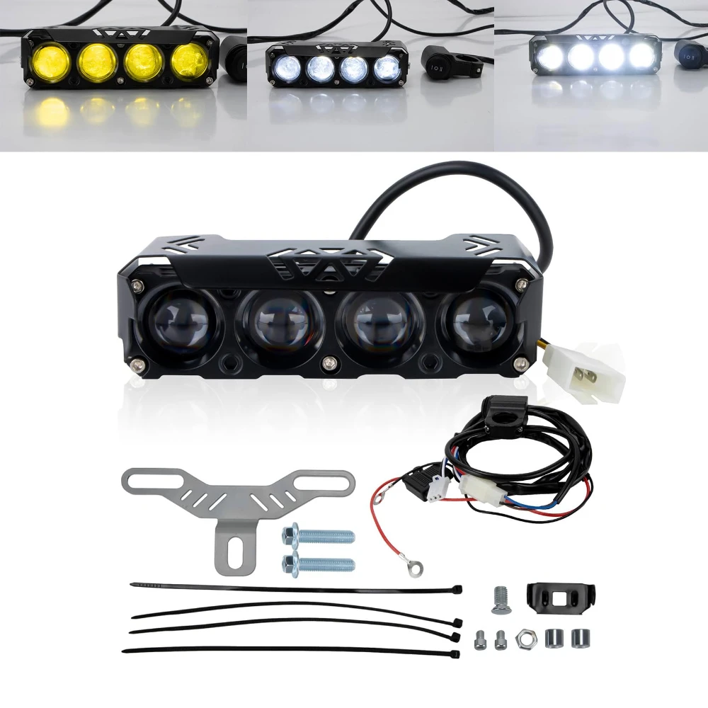 4-Lens Dual Color LED Dirt Bike Light Bar With 7/8 Inch Handlebar Switch Universal Motocross Headlight Wide & Focused Beam