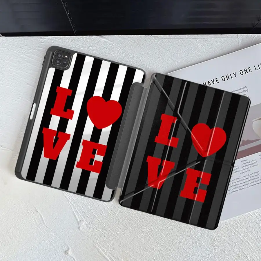Striped Love Heart Holder Cover Tablet Case For iPad Air 4 5 M3 M2 M4 11inch Pro 11 10 9 8 7 th 12.9inch Mini 6 7 Pro 2025