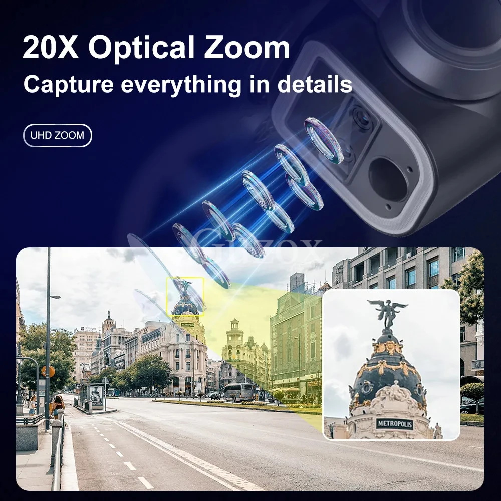 Guzox 20X Zoom PTZ Cam 2K 4MP WiFi telecamera di sicurezza solare IP66 Outdoor 4G Dual Lens Human Auto Tracking P2P Survelliance Camera