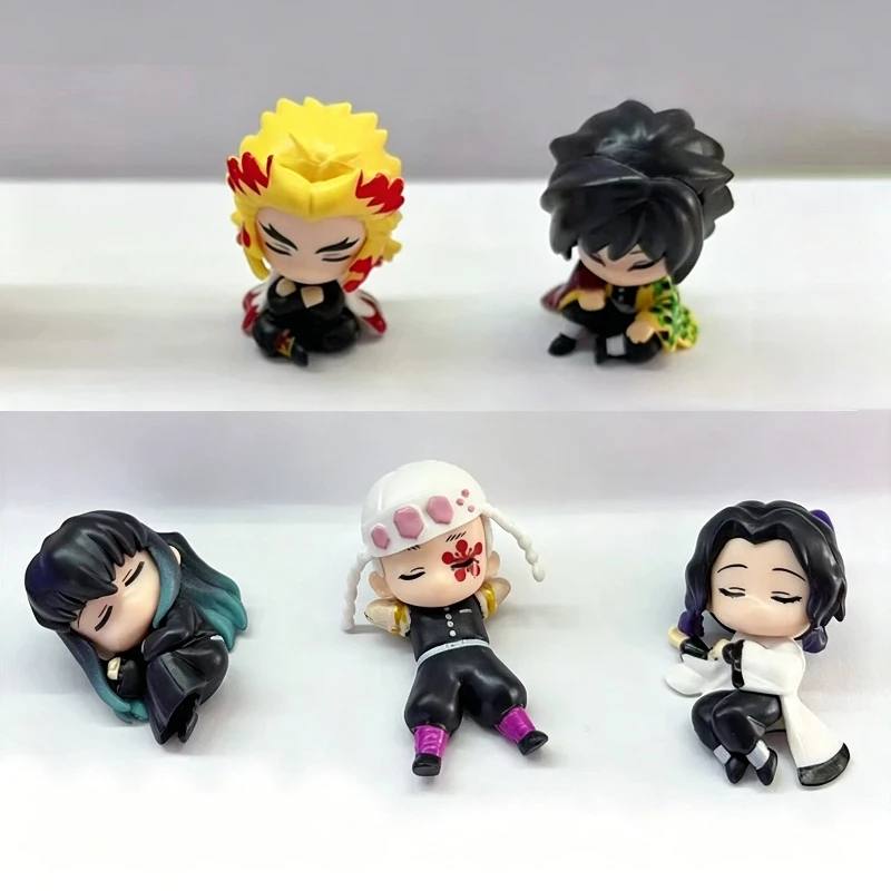 5 Stück/Set Demon Slayer Schlafende Team Chibi Figuren Niedliche Giyuu Rengoku Shinobu Tokito Tengen Anime Modell Ornament Mini Kapselspielzeug – Detail 1