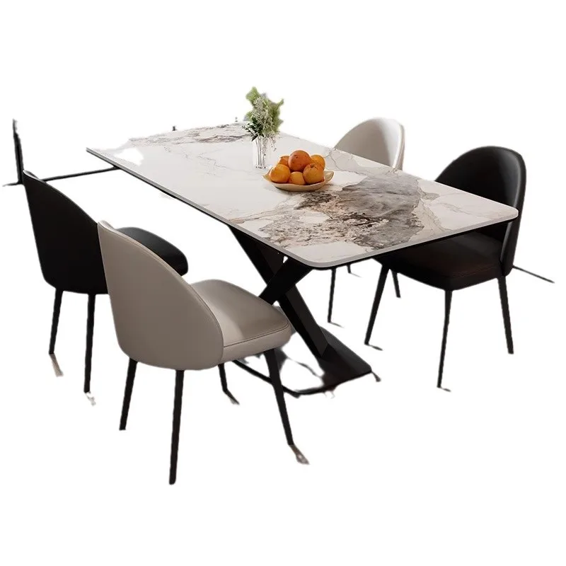 

Slate Italian bright rectangular dining table full care and chair combination household
