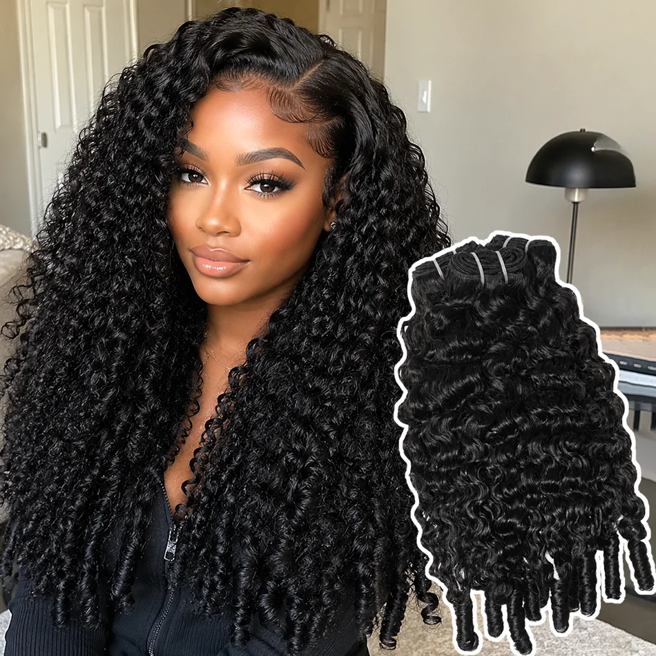 Smilegirl Burmese Curly Bundles Human Hair Raw Virgin Remy Curly Hair Extensions 1B Natural Black Double Weft Spiral End Quick Weave