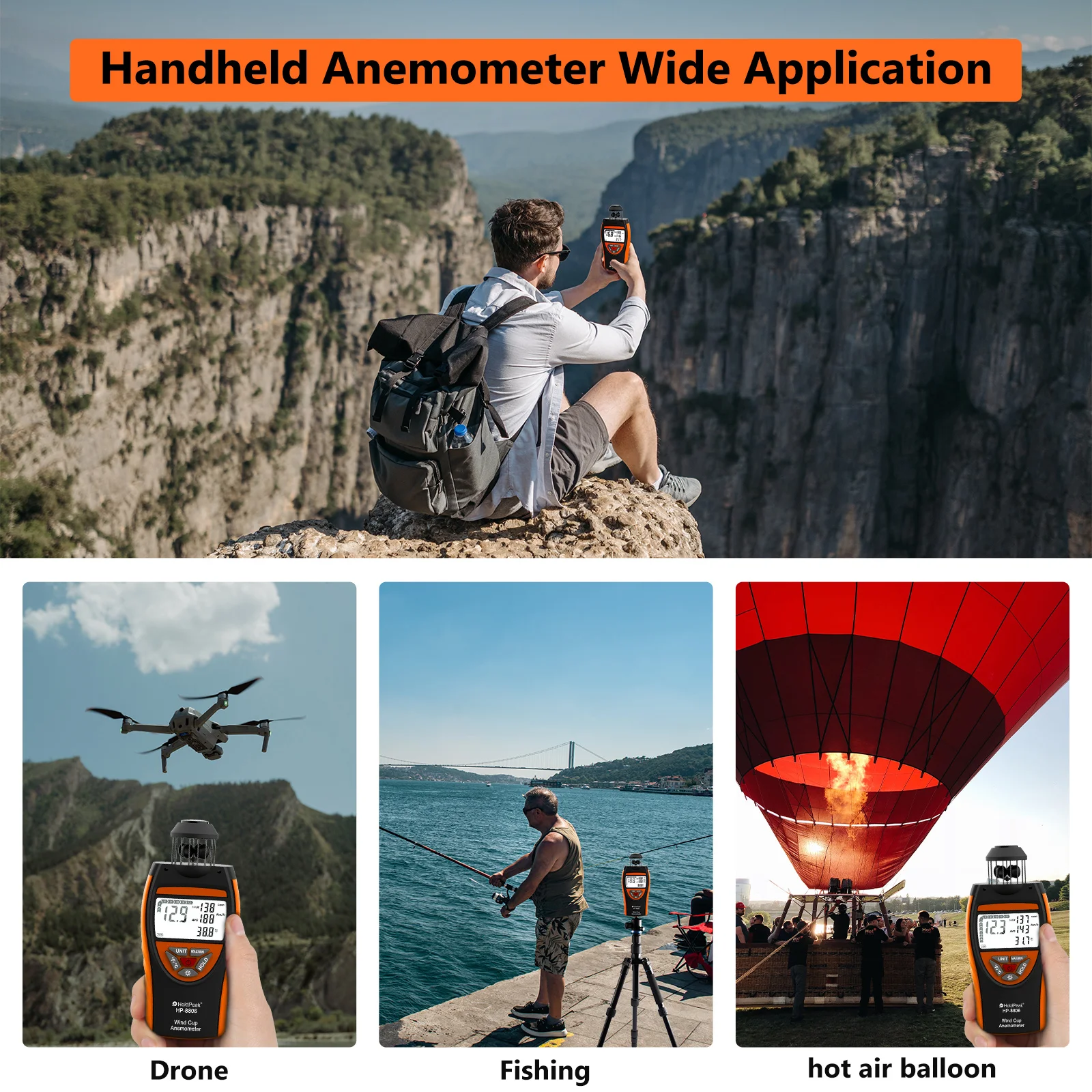 Windbeker-anemometer, weergave van windtemperatuur, windsnelheid/richting/HVAC-weermonitoring met kompas